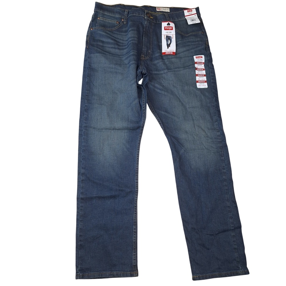 Wrangler Five Star Athletic Fit Mens Jeans 38x32 Dark Wash Stretch Denim